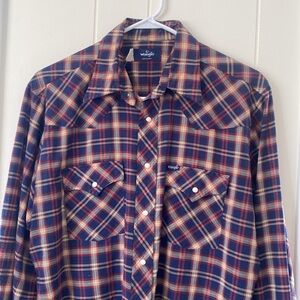 Vintage Wrangler Pearl Button Plaid Western Shirt L